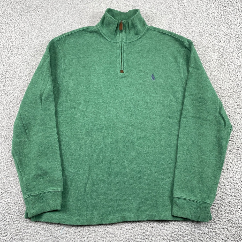 Polo Ralph Lauren Pullover Mens XL Green Quarter Zip Cotton Pony Logo Sweater